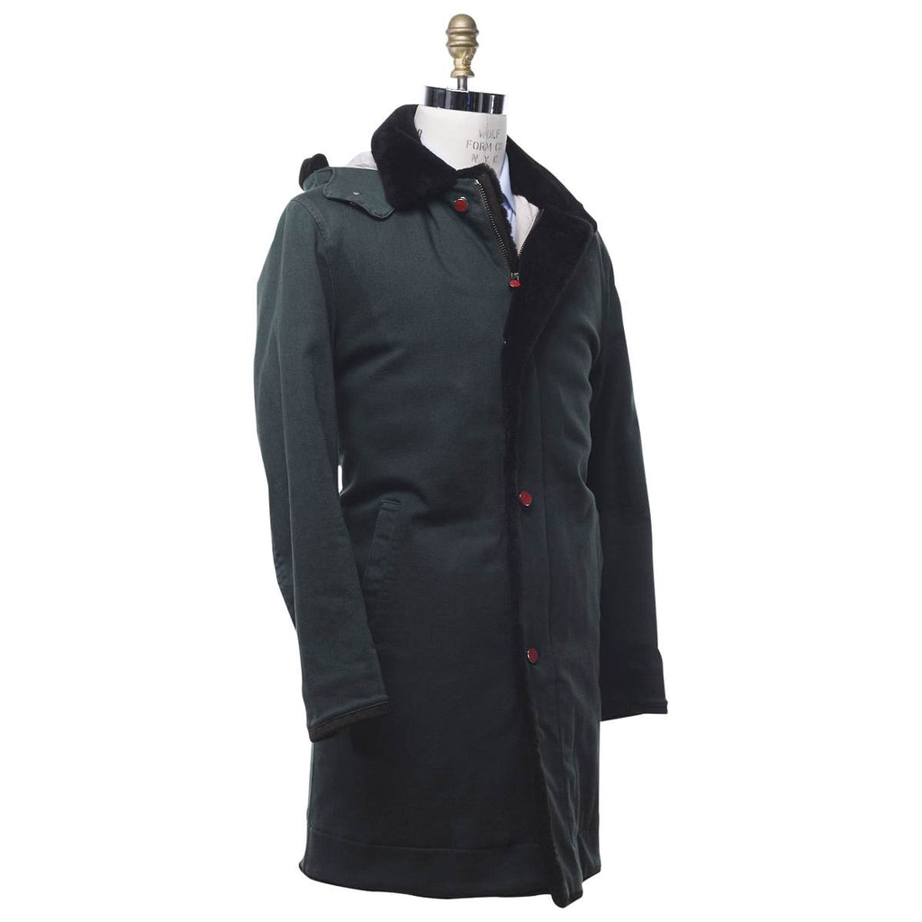 KITON Green Denim Cotton Ea Beaver Fur Coat