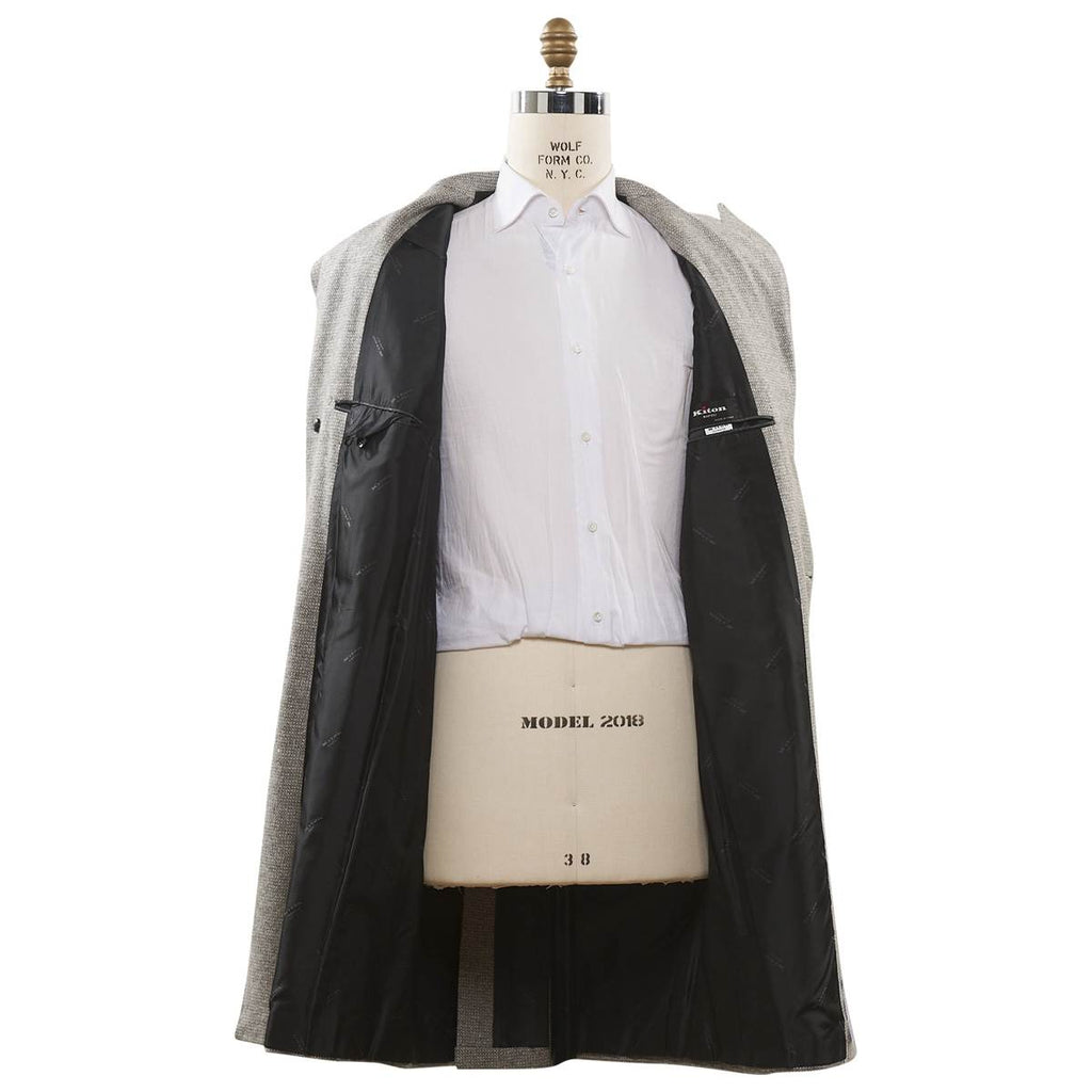 KITON Light Gray Cashmere Wool Camel Overcoat