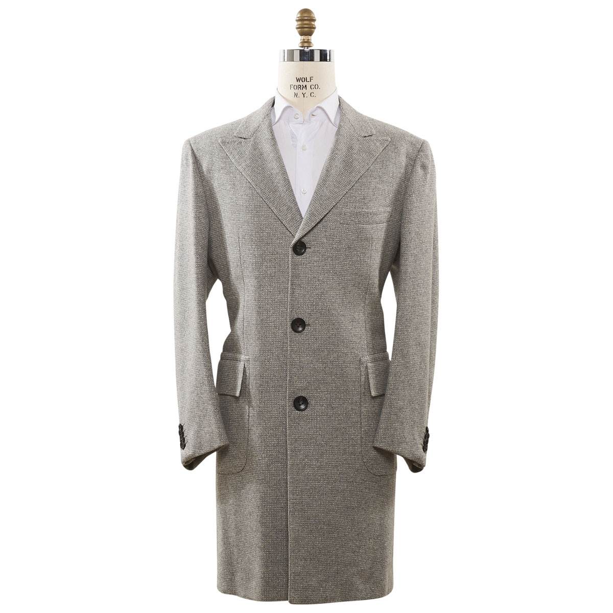 KITON Light Gray Cashmere Wool Camel Overcoat