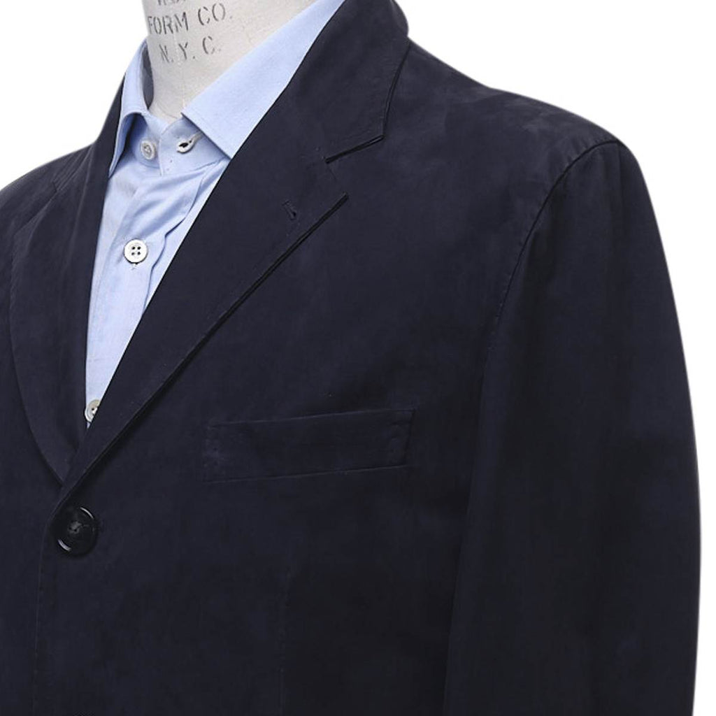 KITON Blue Leather Suede Overcoat