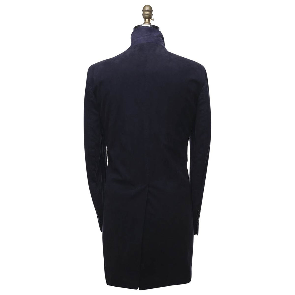 KITON Blue Leather Suede Overcoat