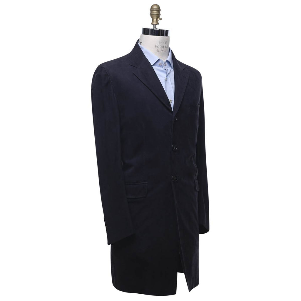 KITON Blue Leather Suede Overcoat