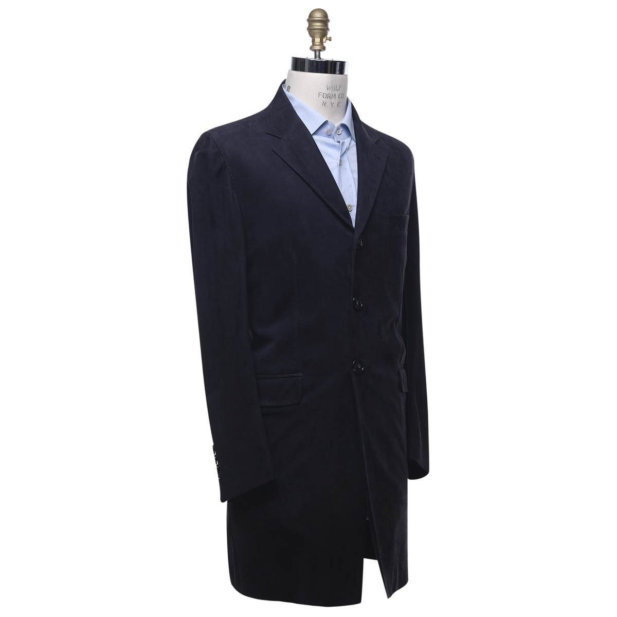 KITON Blue Leather Suede Overcoat