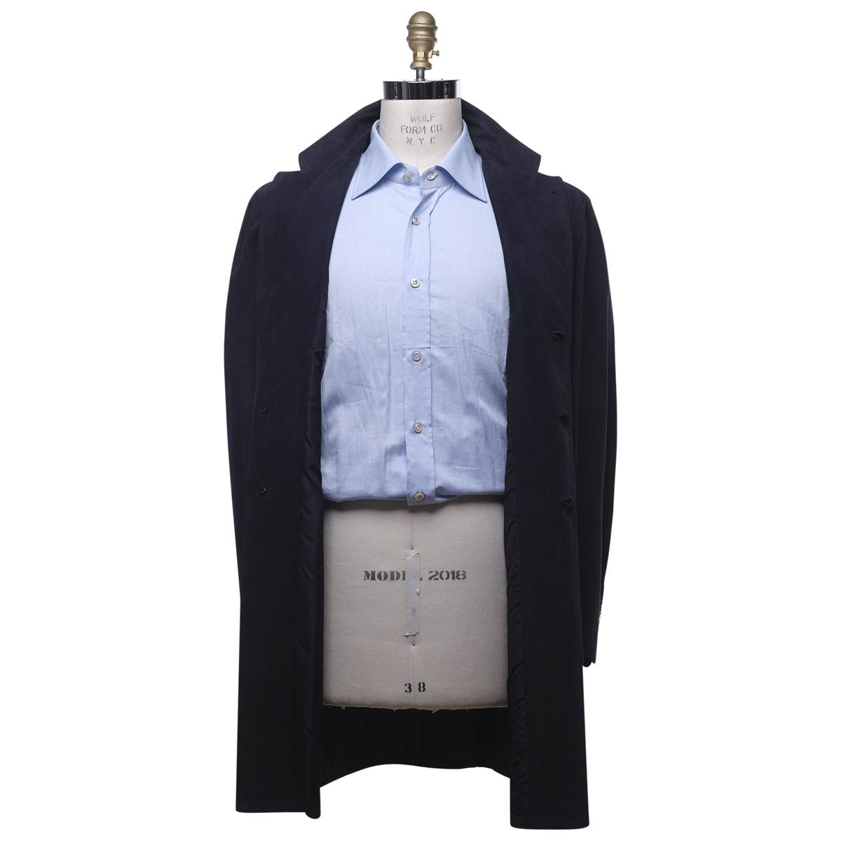 KITON Blue Leather Suede Overcoat