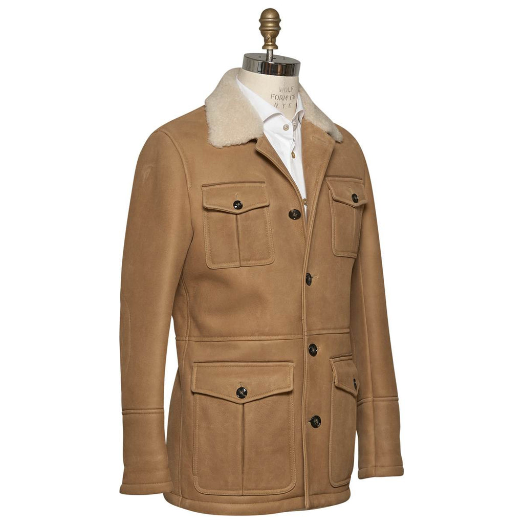 Kiton KITON Beige Leather Lambskin Fur Coat Beige 001