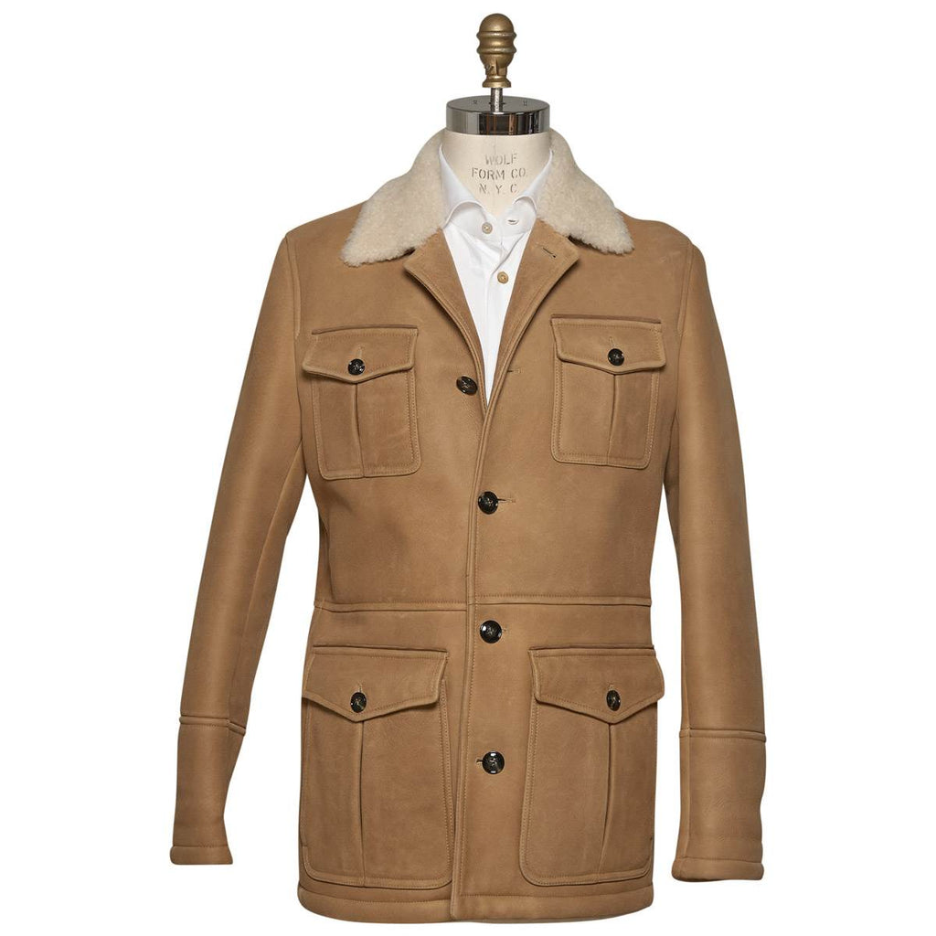 KITON Beige Leather Lambskin Fur Coat