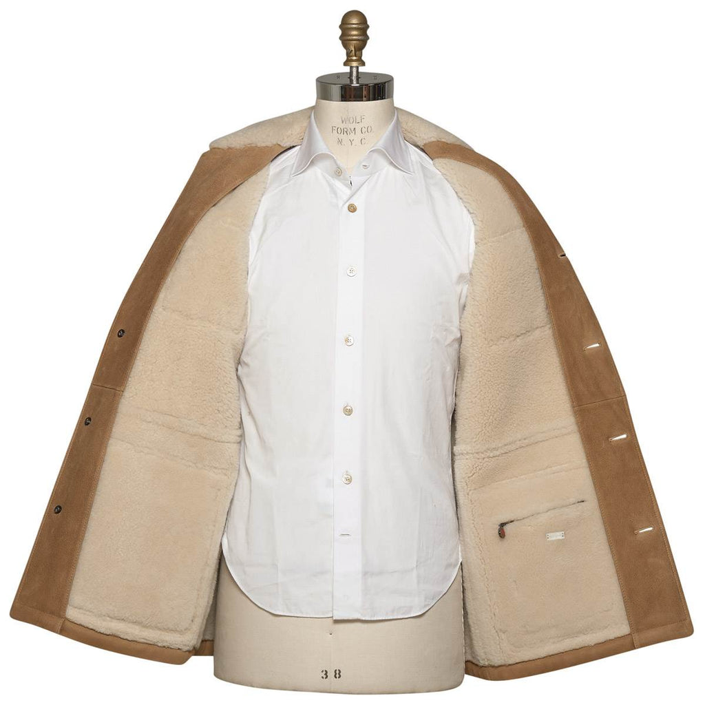 KITON Beige Leather Lambskin Fur Coat