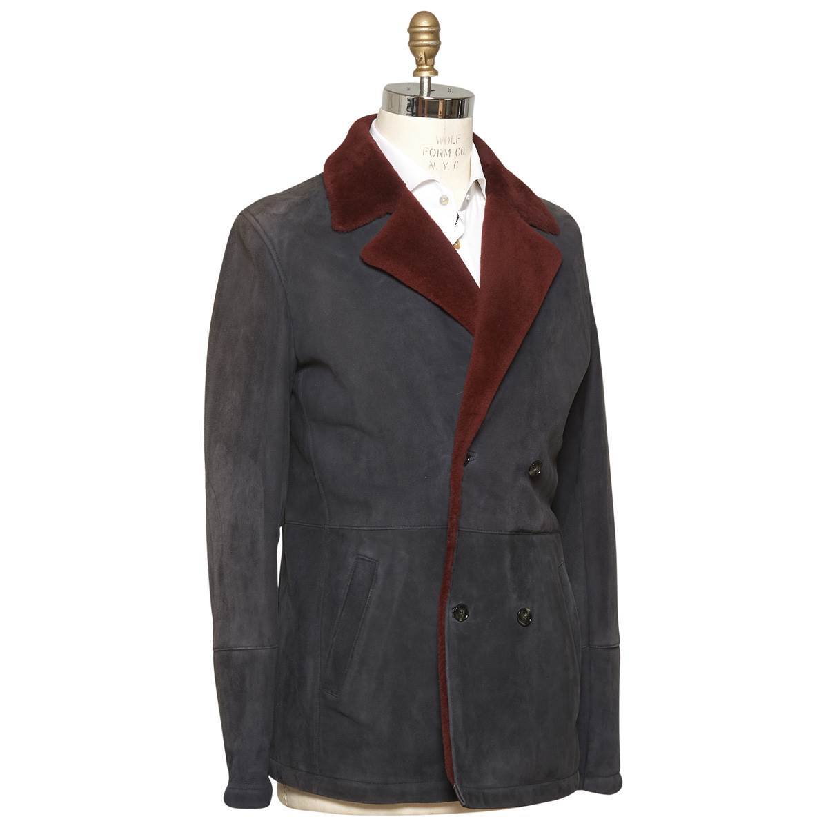 Kiton KITON Blue Leather Lambskin Double Breasted Coat Blue 001