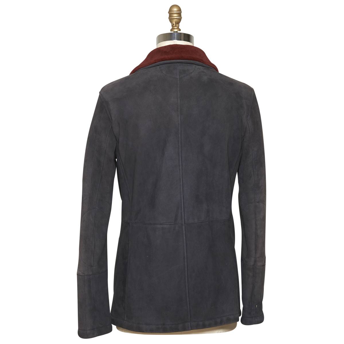 KITON Blue Leather Lambskin Double Breasted Coat