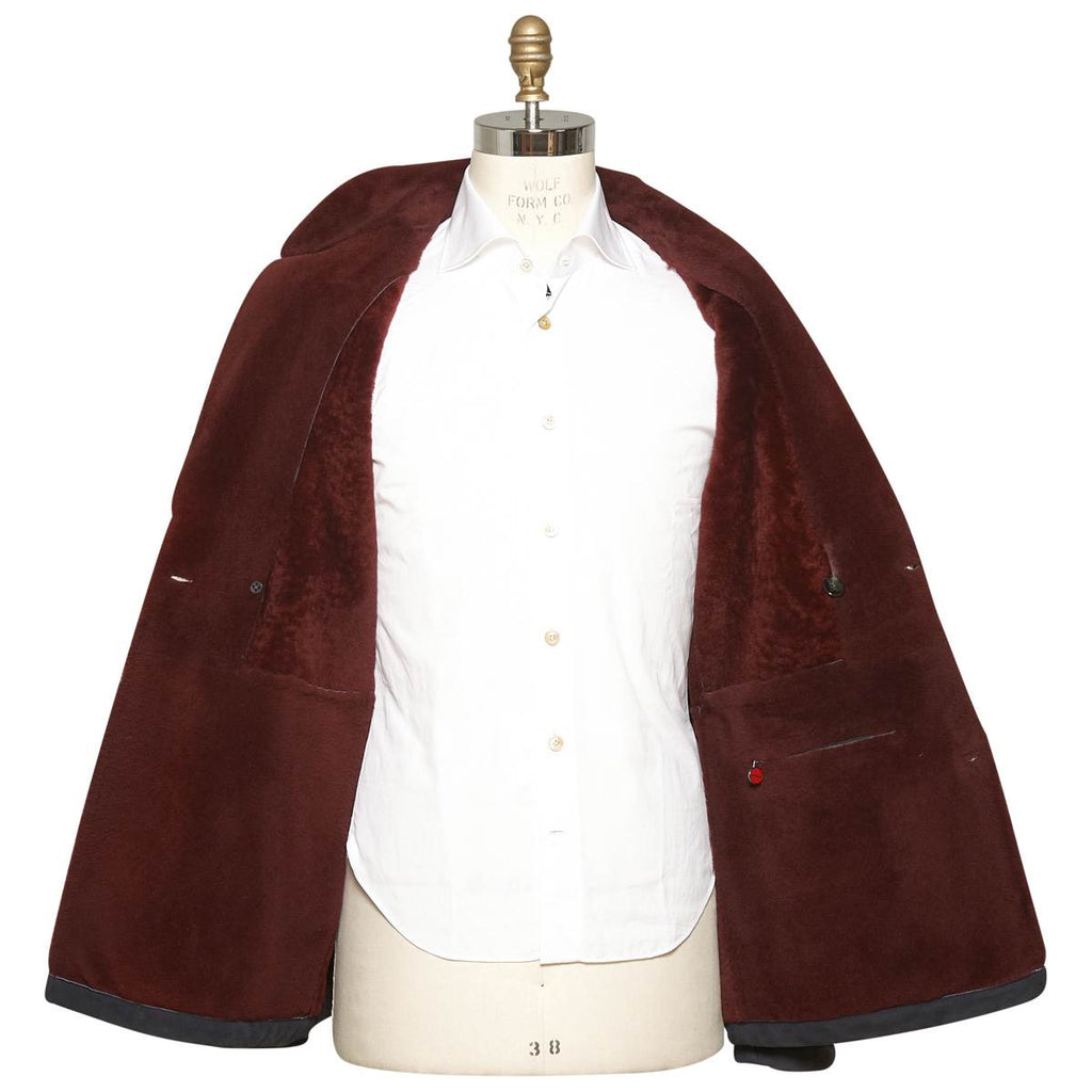 KITON Blue Leather Lambskin Double Breasted Coat