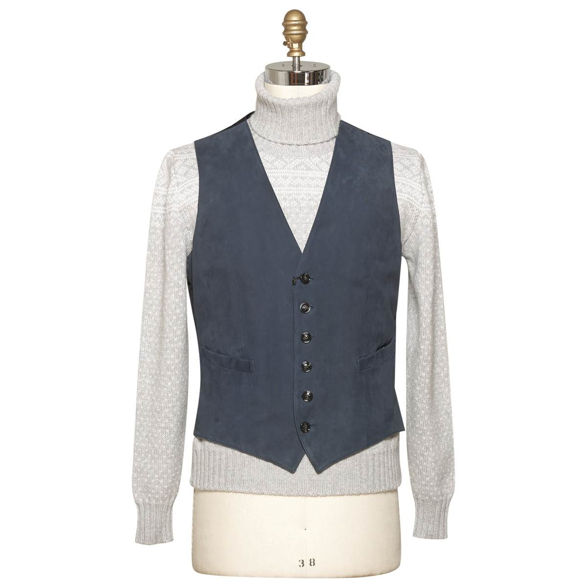 Kiton KITON Blue Leather Calfskin Vest Blue 000