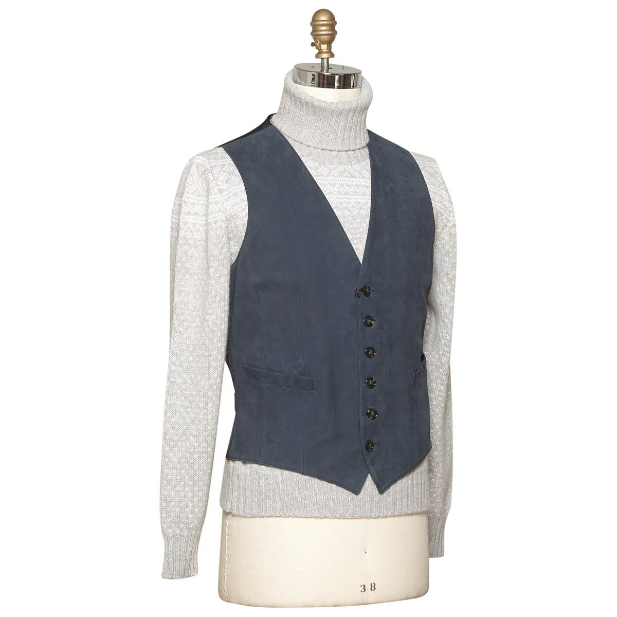 Kiton KITON Blue Leather Calfskin Vest Blue 001