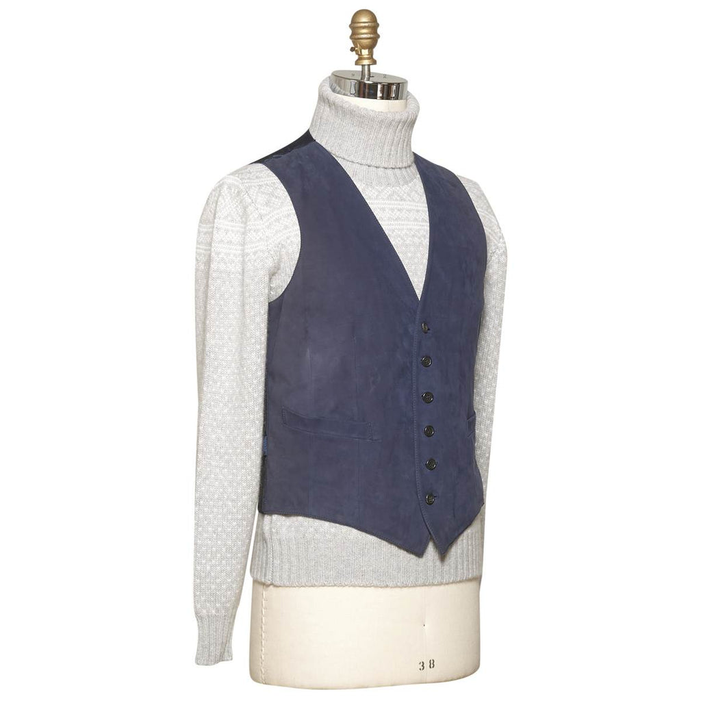 Kiton KITON Blue Leather Calfskin Vest Blue 001