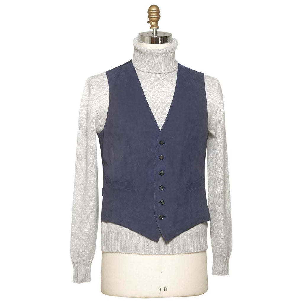 KITON Blue Leather Calfskin Vest