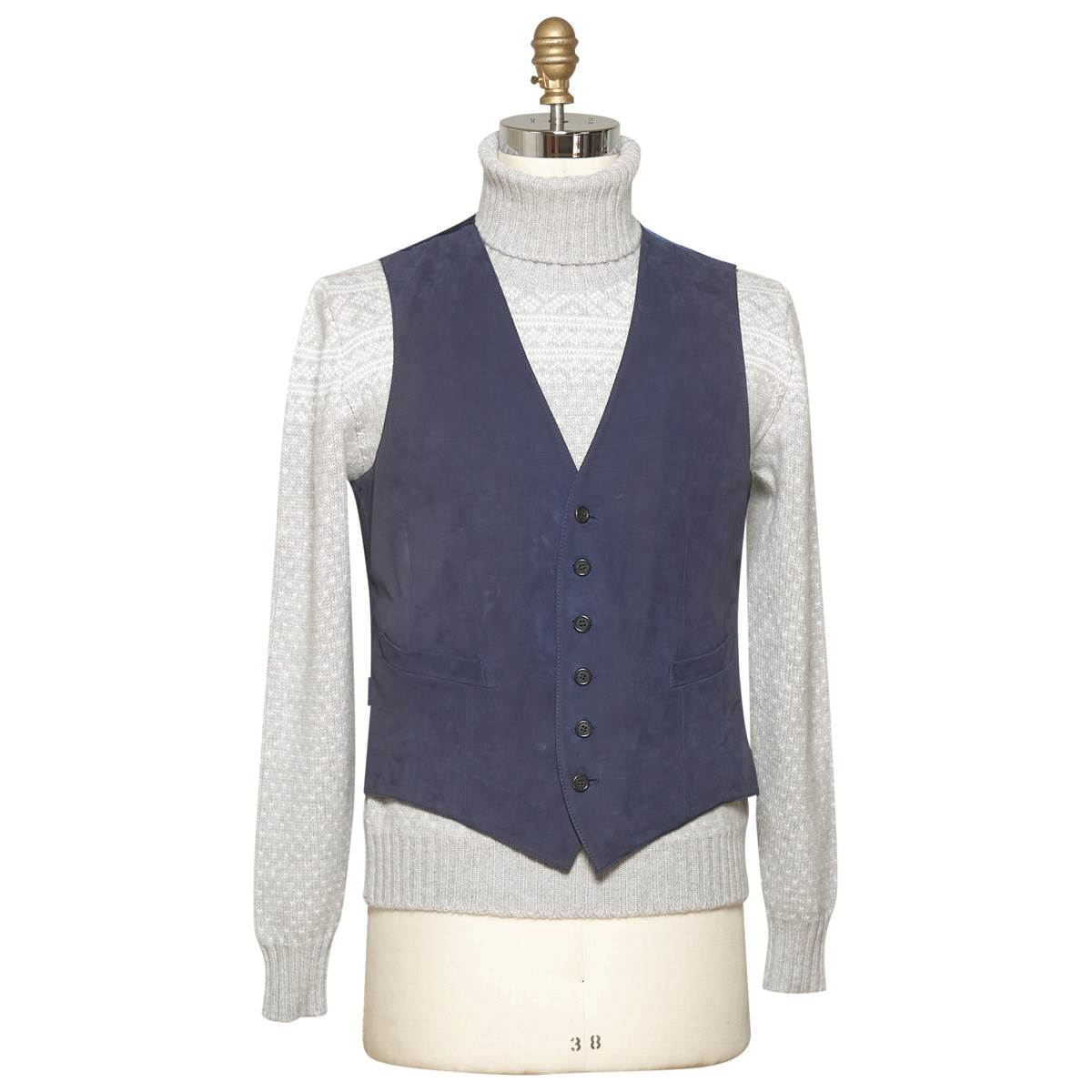 KITON Blue Leather Calfskin Vest