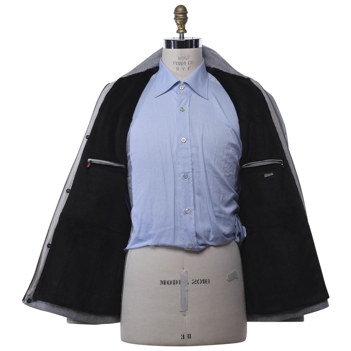 KITON Gray Cashmere Fur Coat