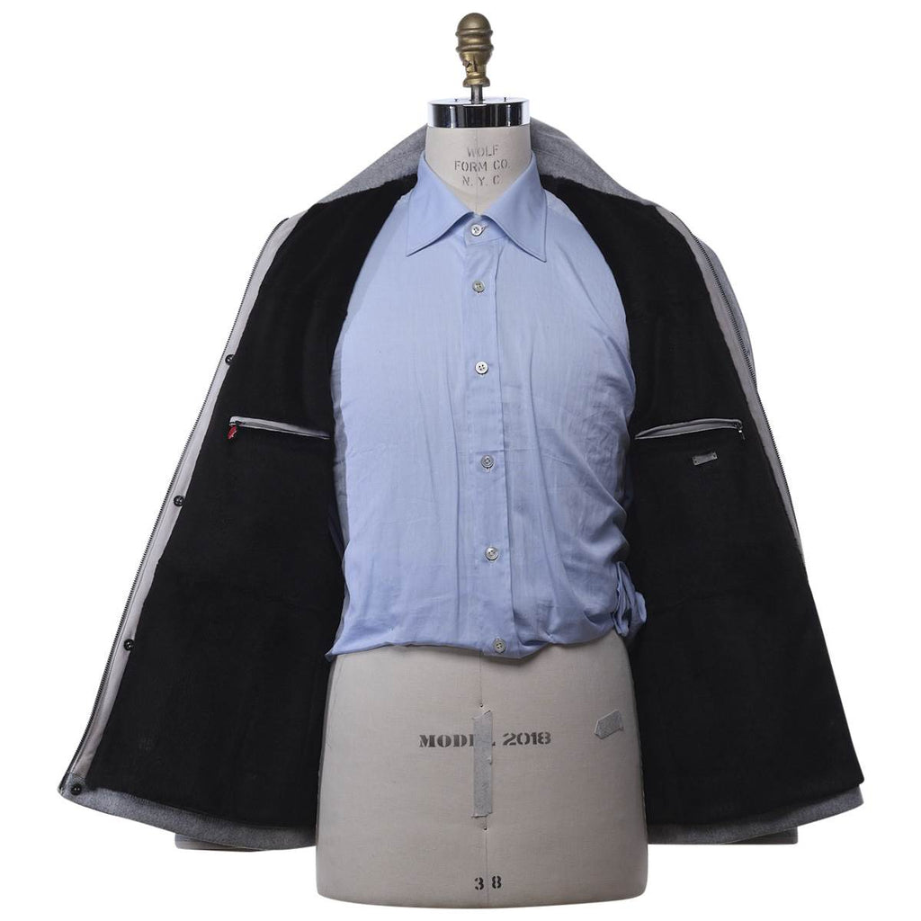 KITON Gray Cashmere Fur Coat