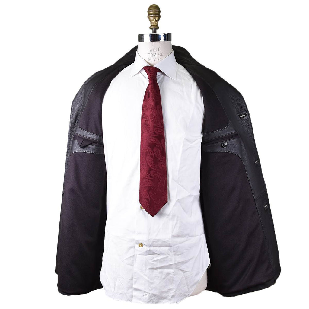 KITON Black Leather Deerskin Coat
