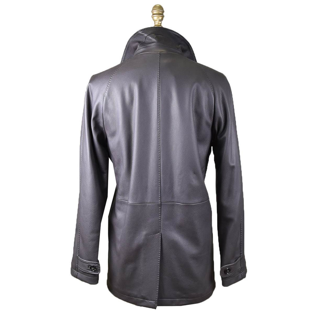 KITON Black Leather Deerskin Coat