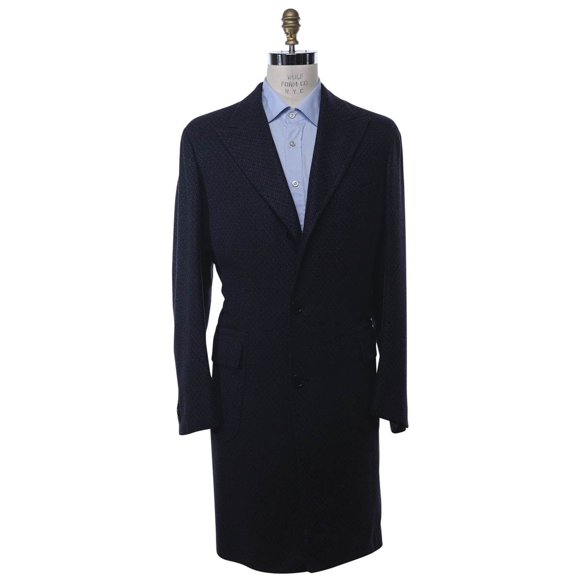 KITON Dark Blue Cashmere Silk Overcoat