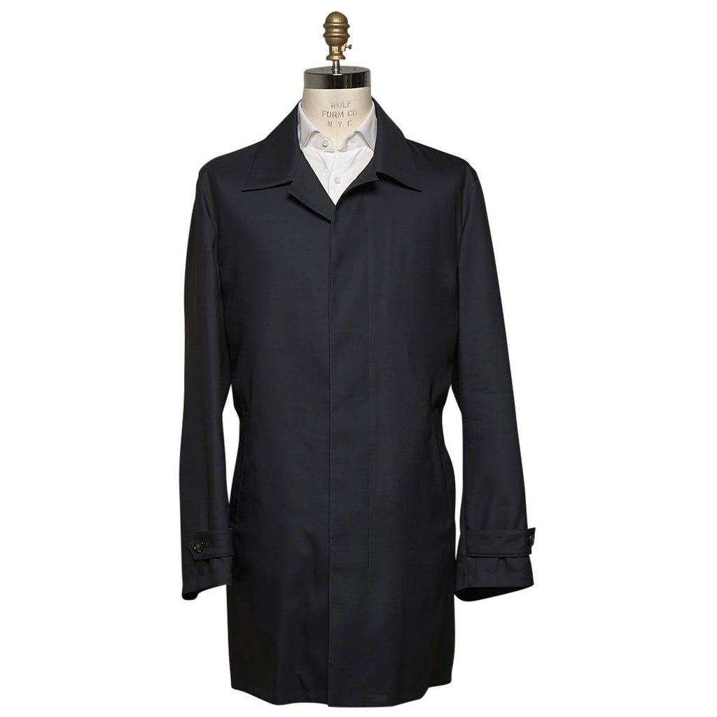 KITON Dark Blue Wool Silk Coat