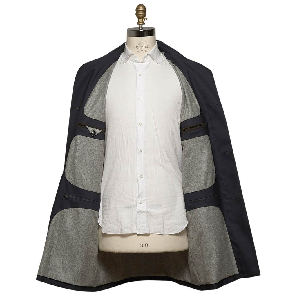 KITON Dark Blue Wool Silk Coat