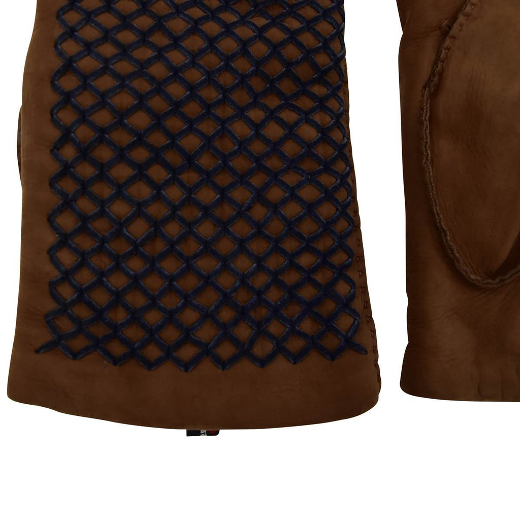KITON Brown Blue Leather Cashmere Gloves