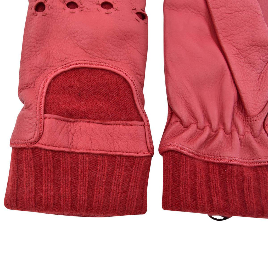 Kiton KITON Red Leather Deerskin Cashmere Gloves Red 001