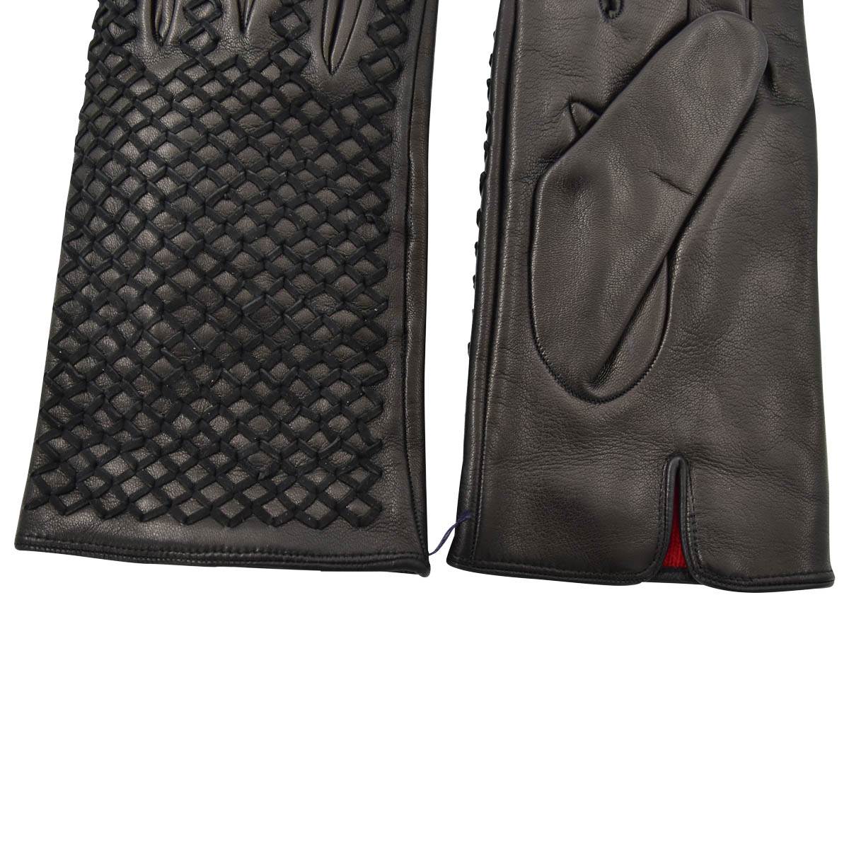 KITON Black Leather Cashmere Gloves