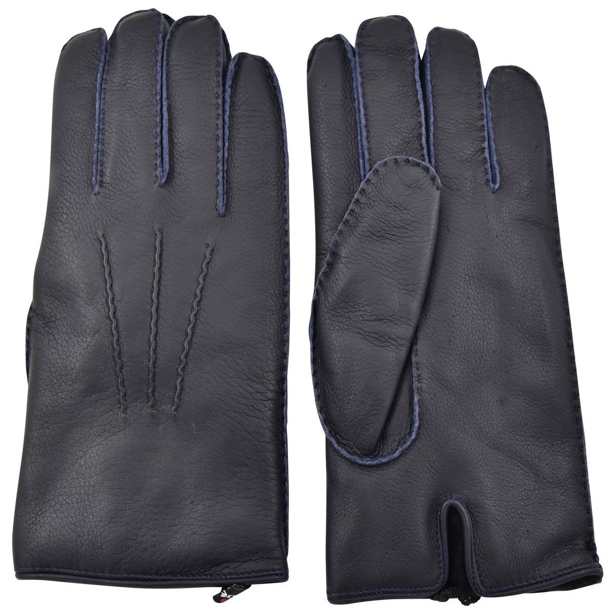 KITON Blue Leather Deerskin Cashmere Gloves