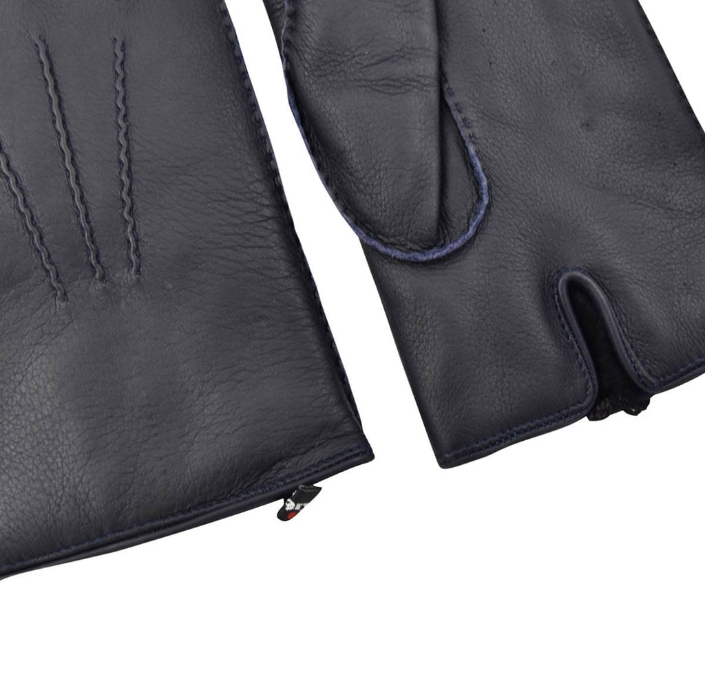 Kiton KITON Blue Leather Deerskin Cashmere Gloves Blue 001
