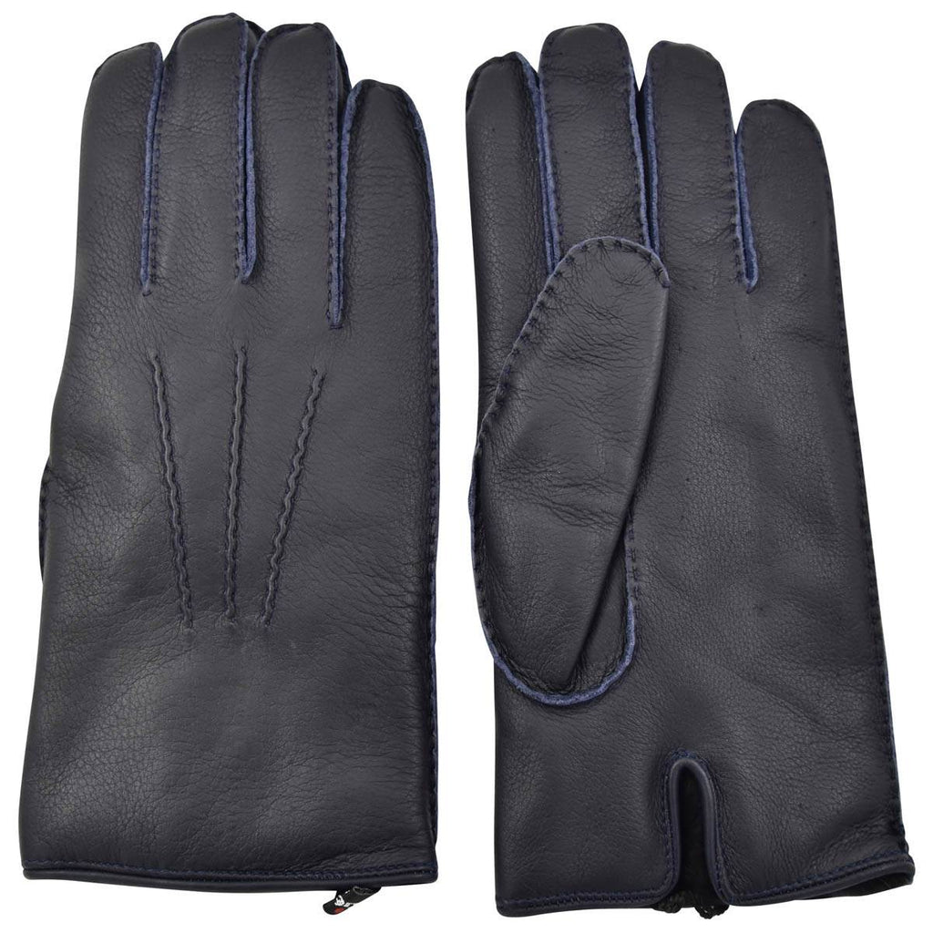 Kiton KITON Blue Leather Deerskin Cashmere Gloves Blue 000