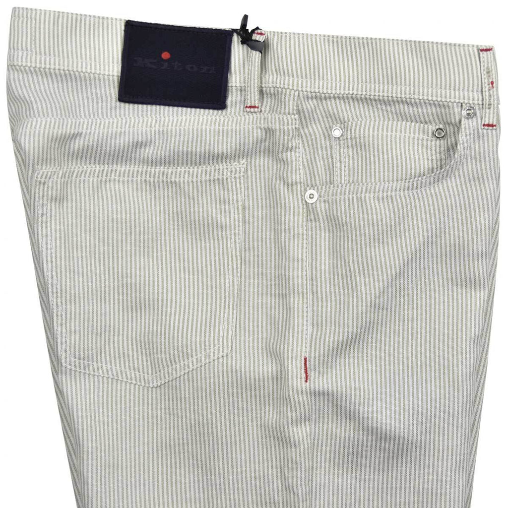 KITON Green White Linen Jeans