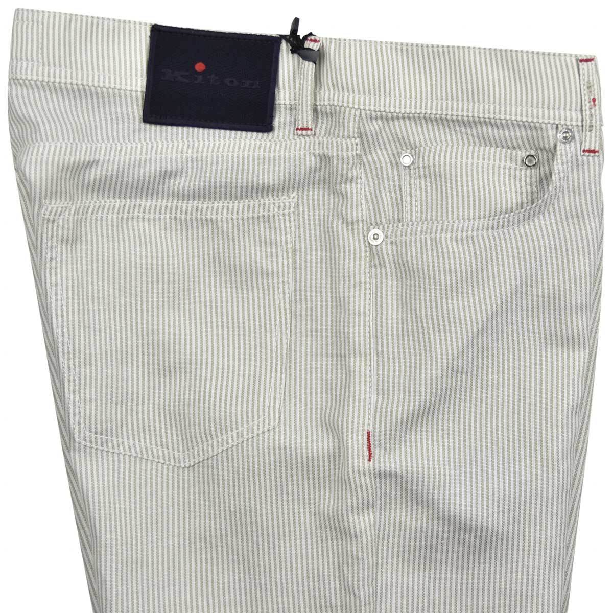 KITON Green White Linen Jeans