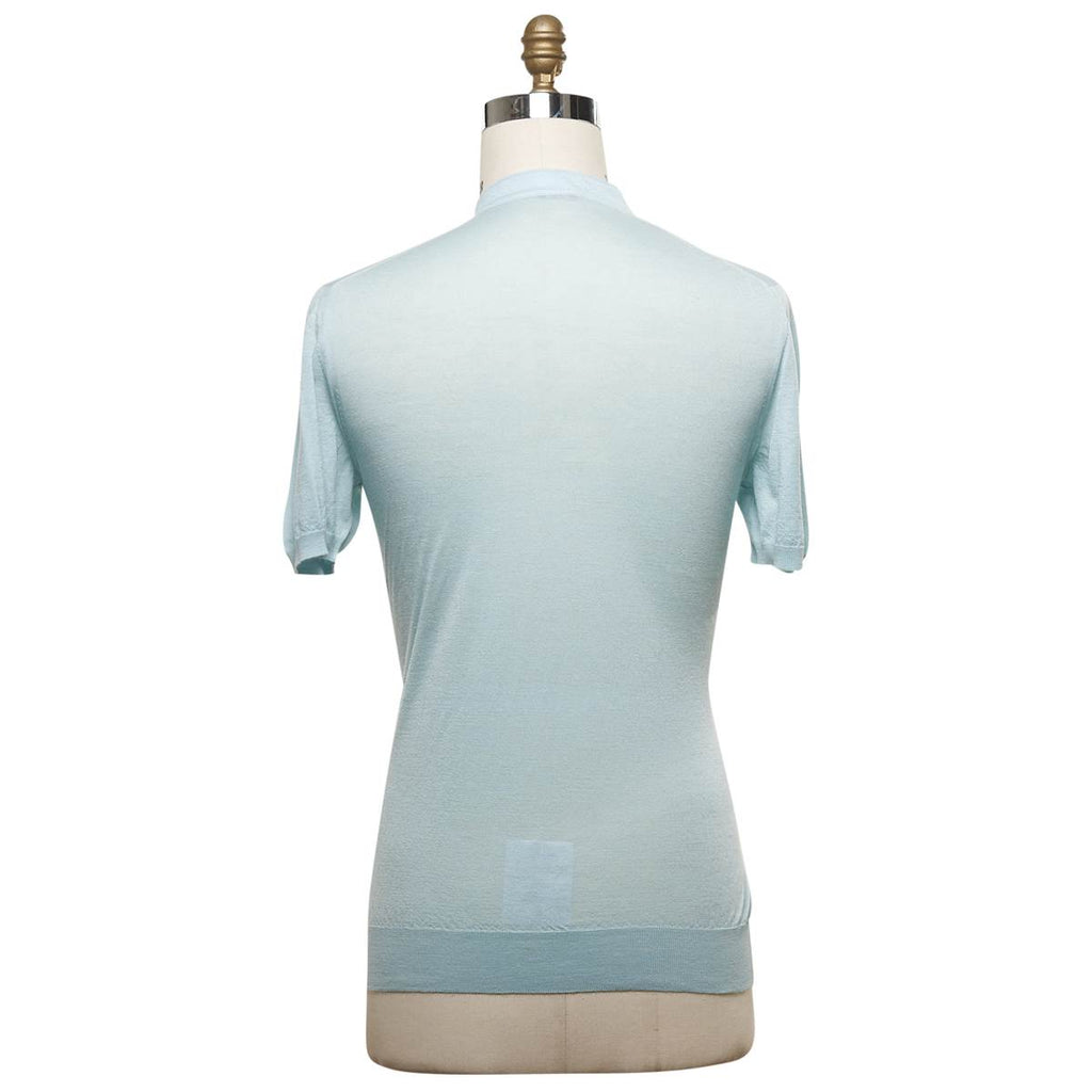 KITON Blue Silk Linen Polo Shirt