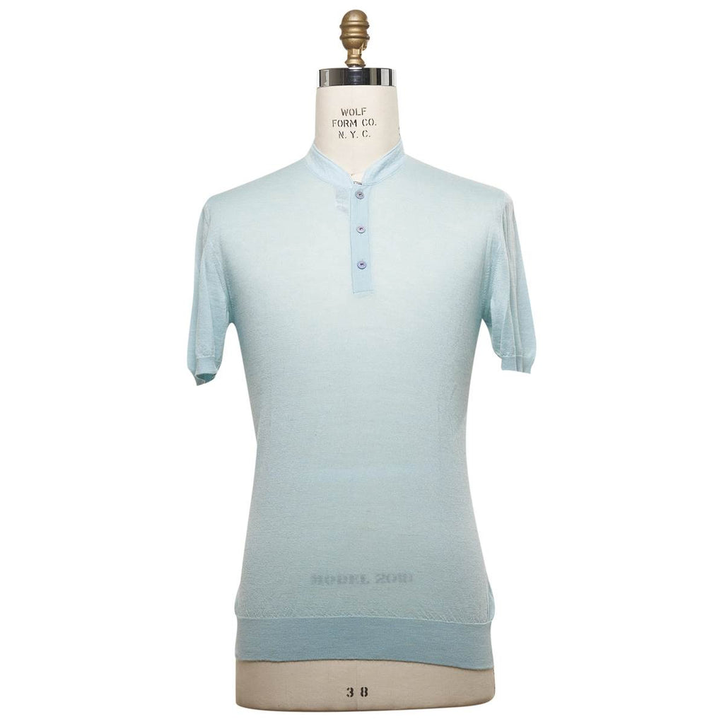 KITON Blue Silk Linen Polo Shirt