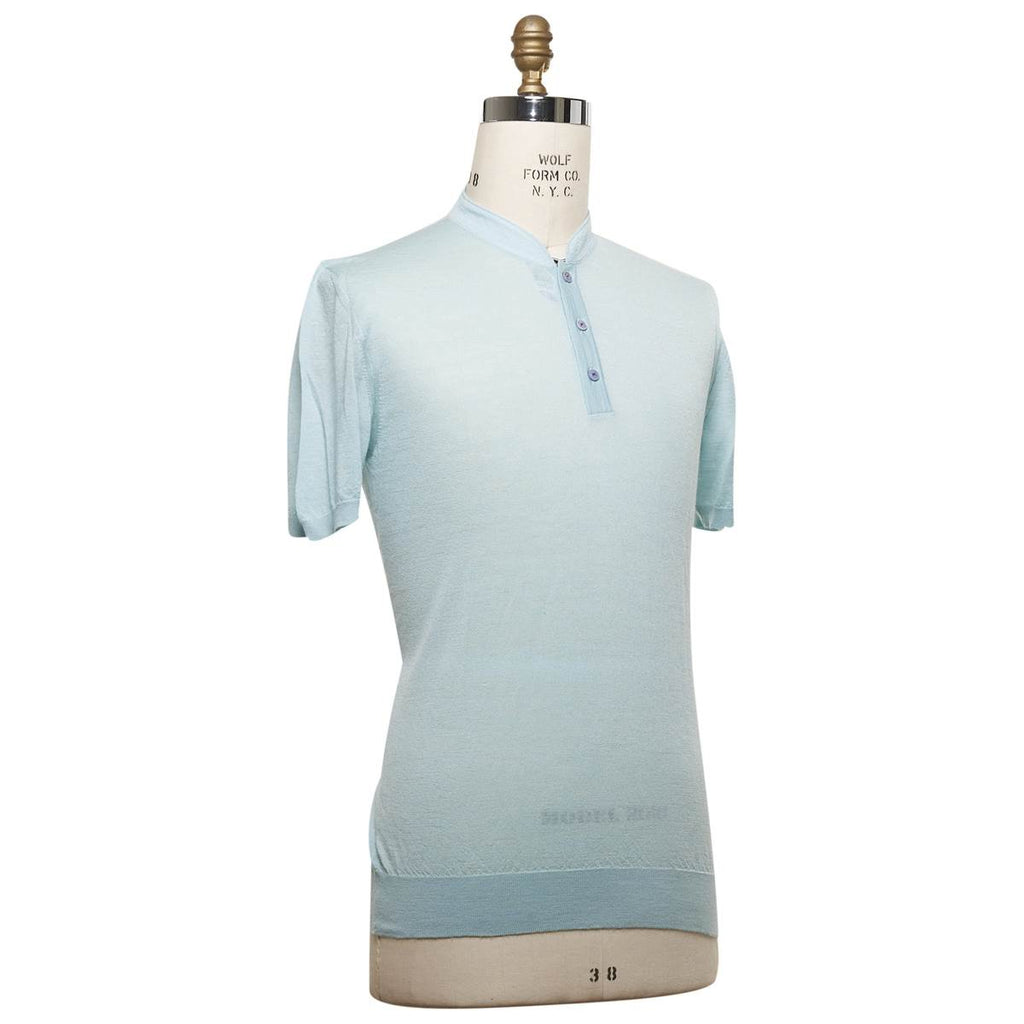 KITON Blue Silk Linen Polo Shirt