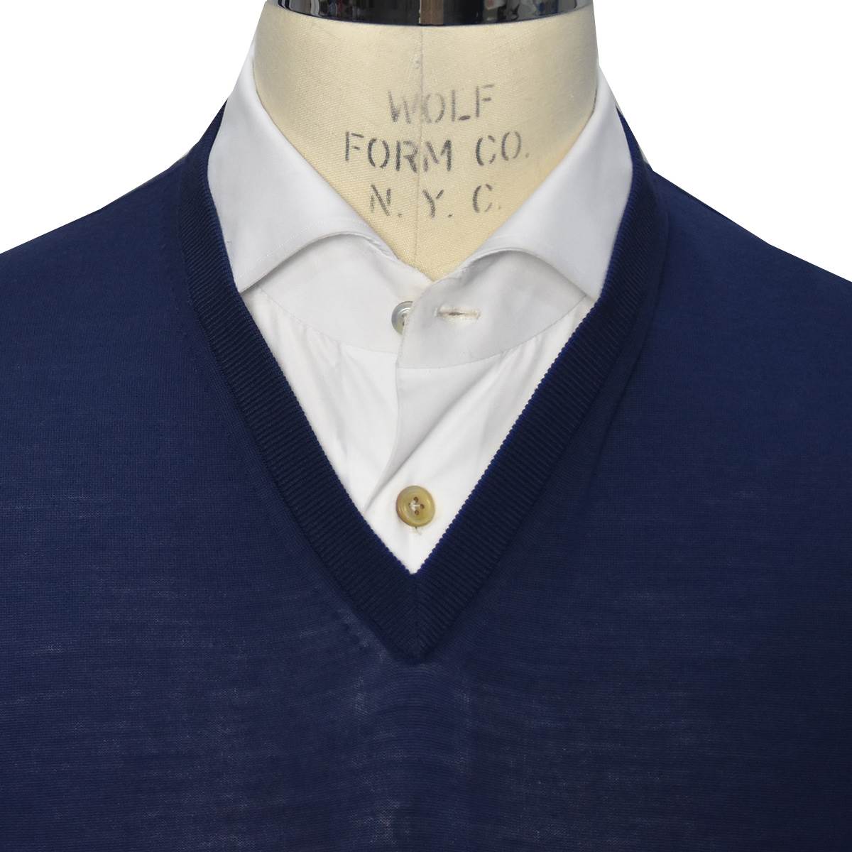 KITON Blue Wool 14 Micron Sweater V-neck