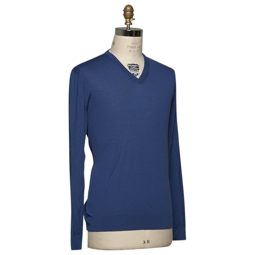 KITON Dark Blue Silk Sweater V-Neck
