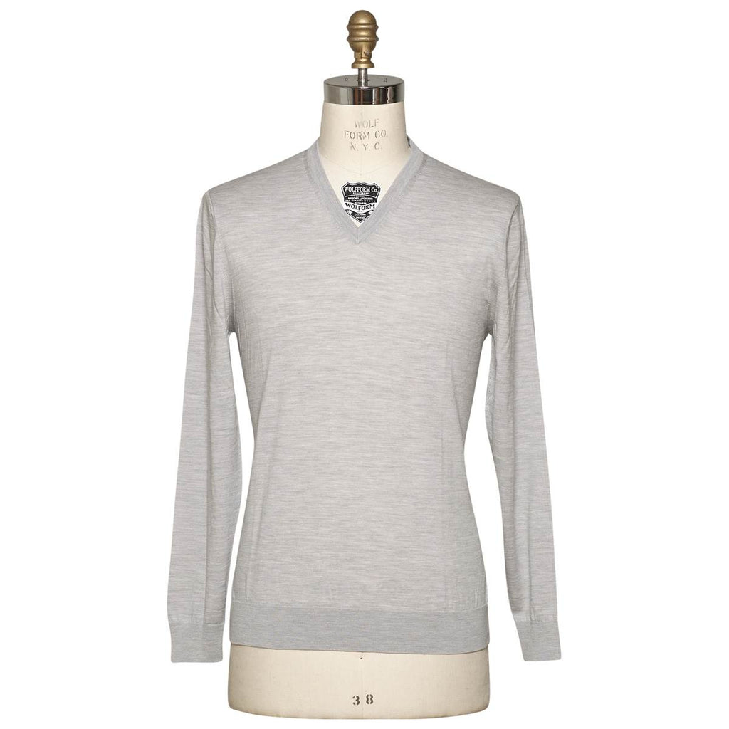 KITON Gray Wool 14 Micron Sweater V-Neck