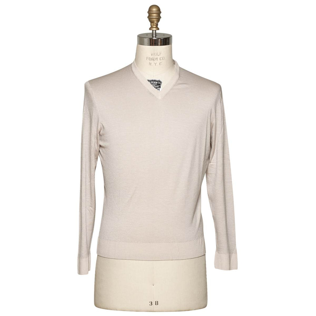 KITON Light Gray Cashmere Silk Sweater V-Neck