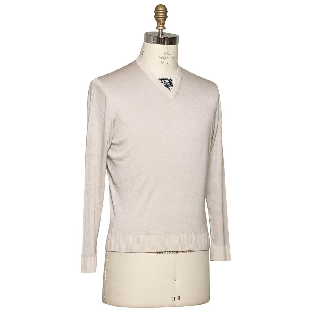 KITON Light Gray Cashmere Silk Sweater V-Neck