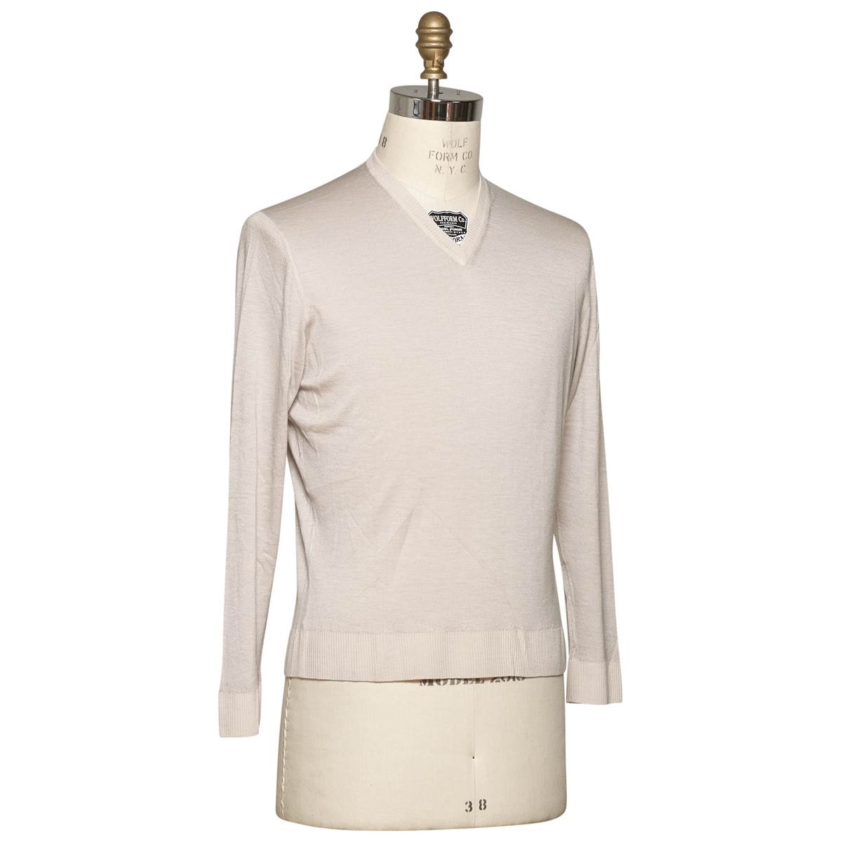 KITON Light Gray Cashmere Silk Sweater V-Neck