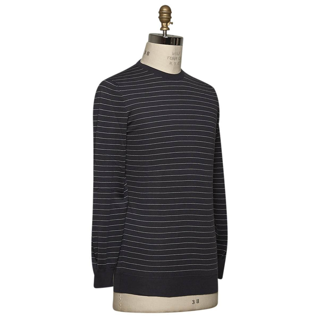 Kiton KITON Blue White Cotton Sweater Crewneck Blue/White 001