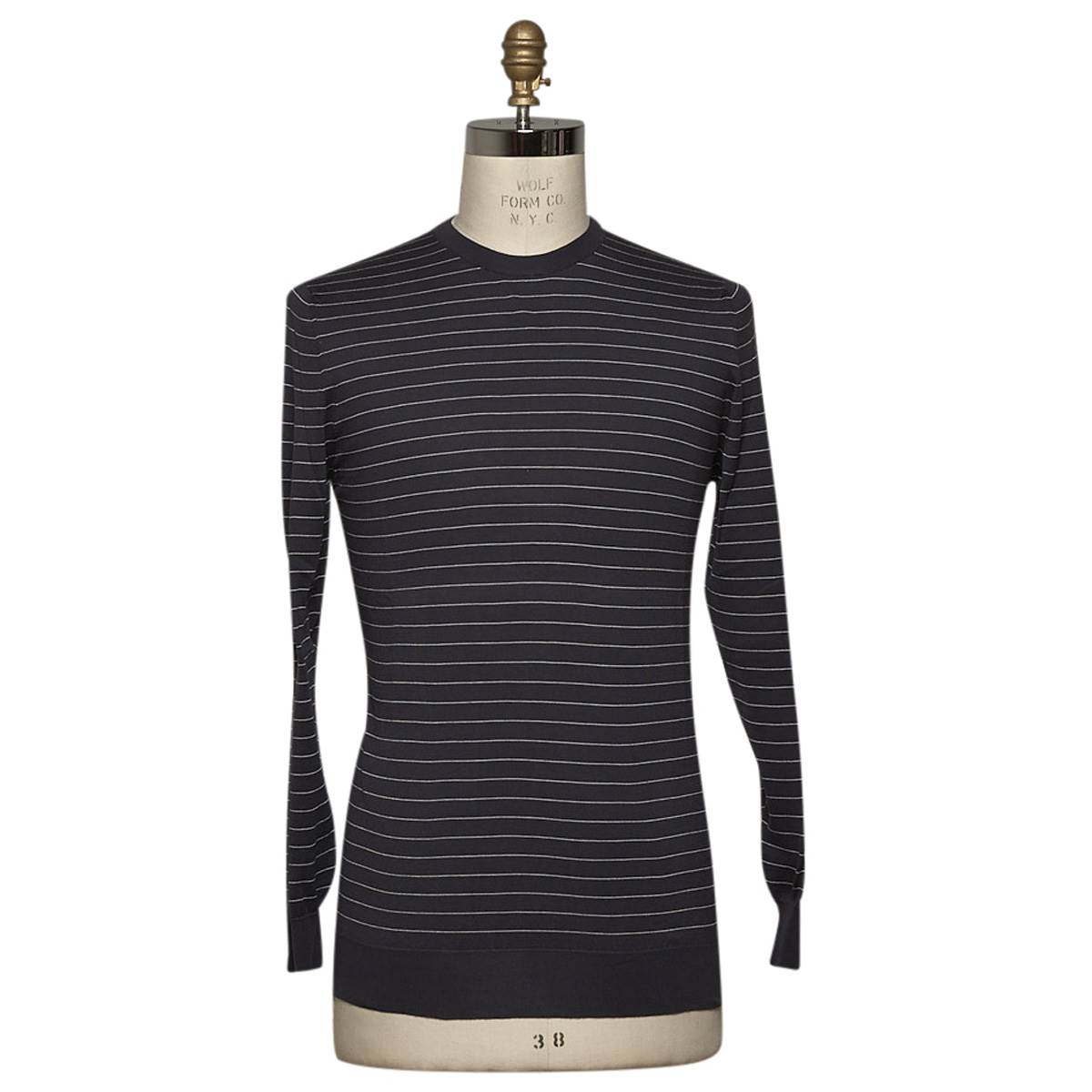 KITON Blue White Cotton Sweater Crewneck