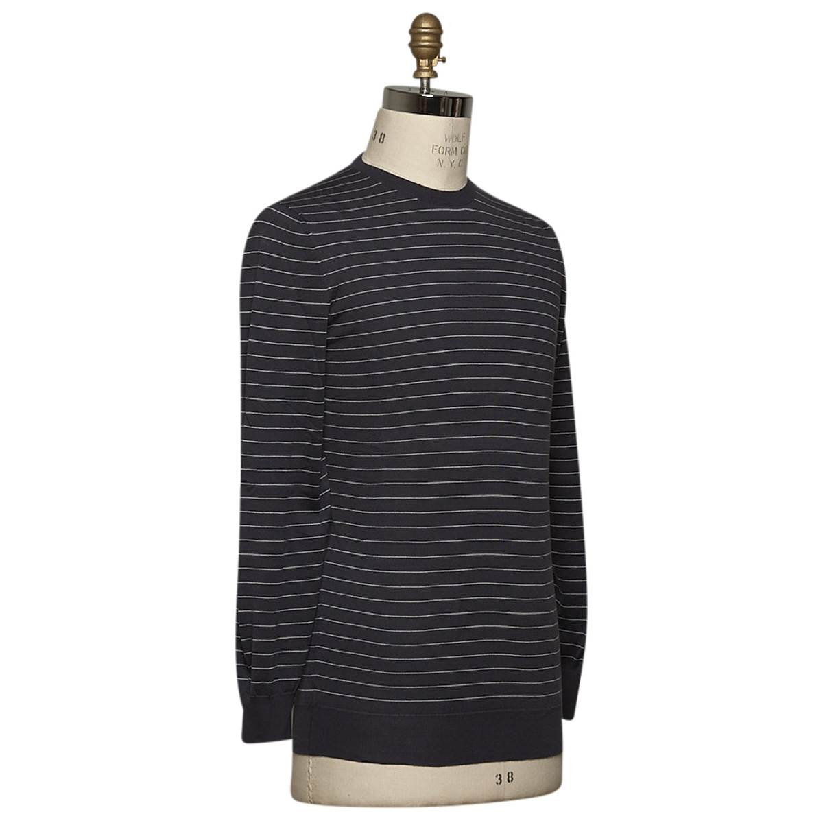 KITON Blue White Cotton Sweater Crewneck