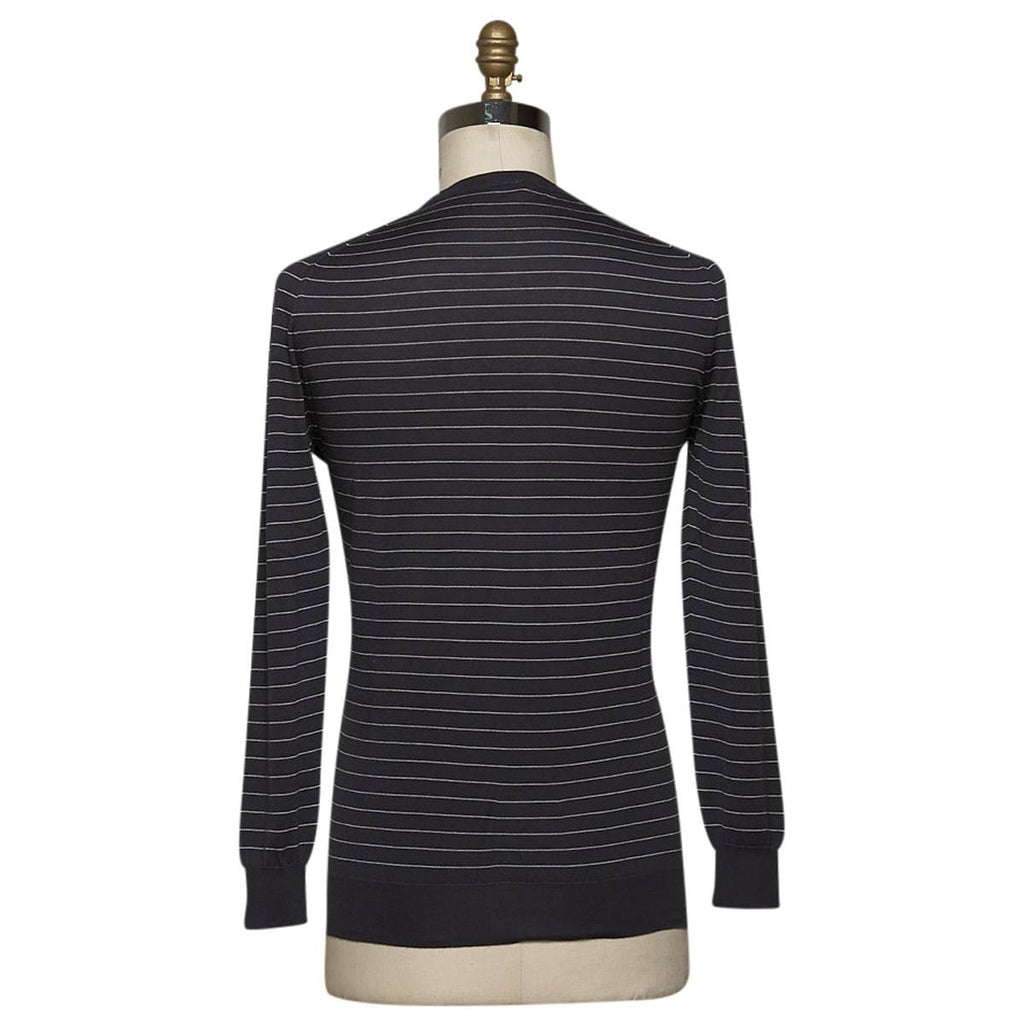 KITON Blue White Cotton Sweater Crewneck
