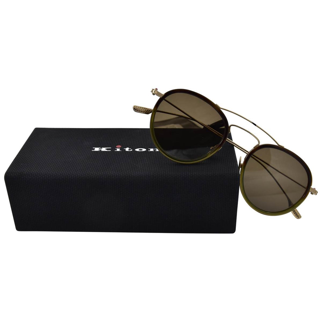 KITON Gold Brown Titanium Sunglasses
