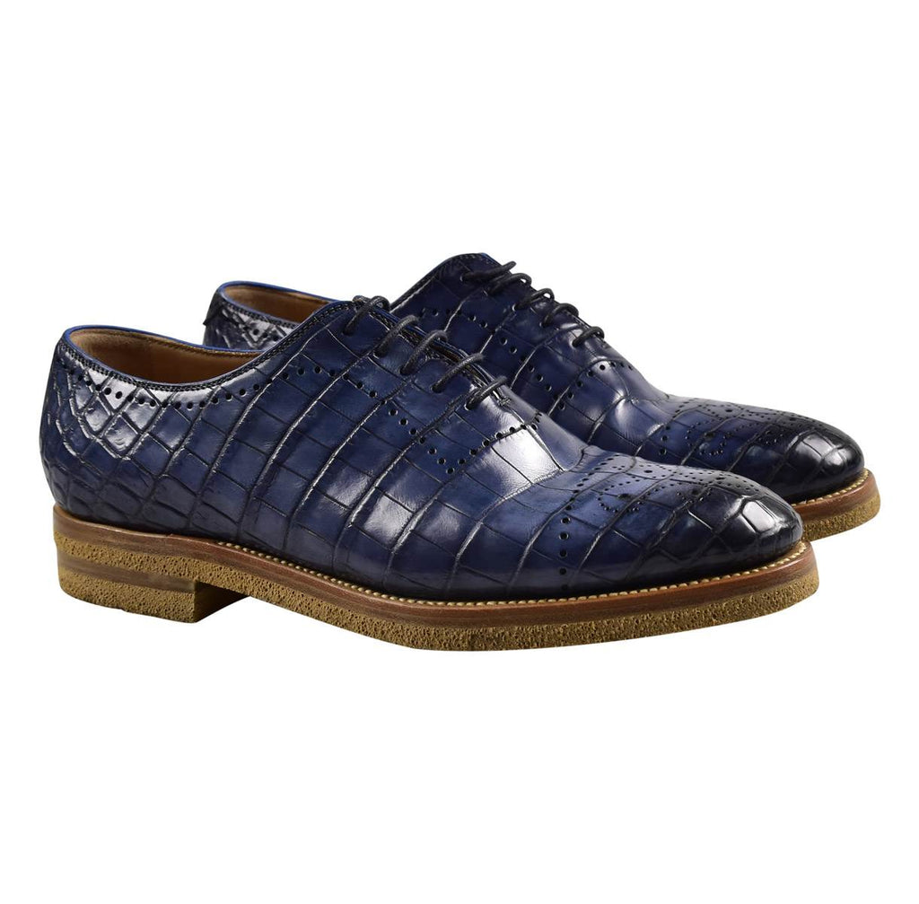 Kiton KITON Blue Leather Crocodile Dress Shoes Blue 000
