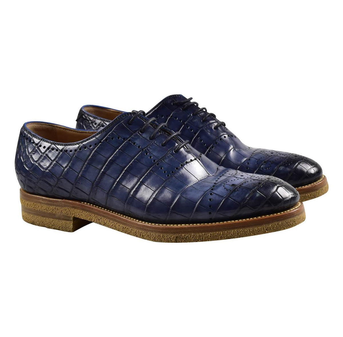 Kiton KITON Blue Leather Crocodile Dress Shoes Blue 000